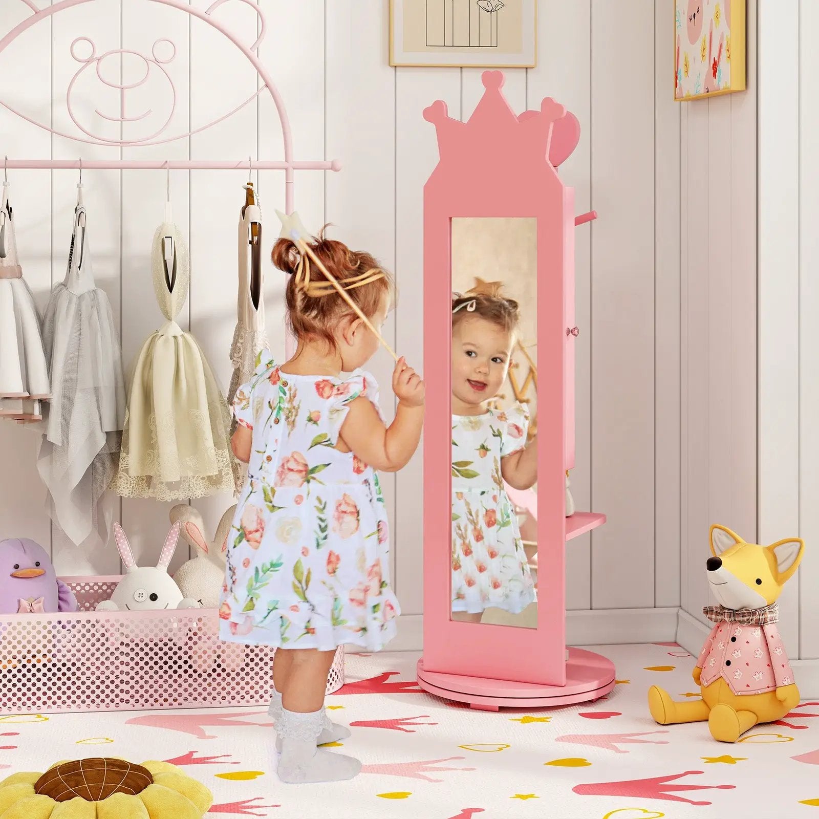 Free-Standing Full Length Mirror Kids Jewelry Armoire Cabinet by DirectDeals