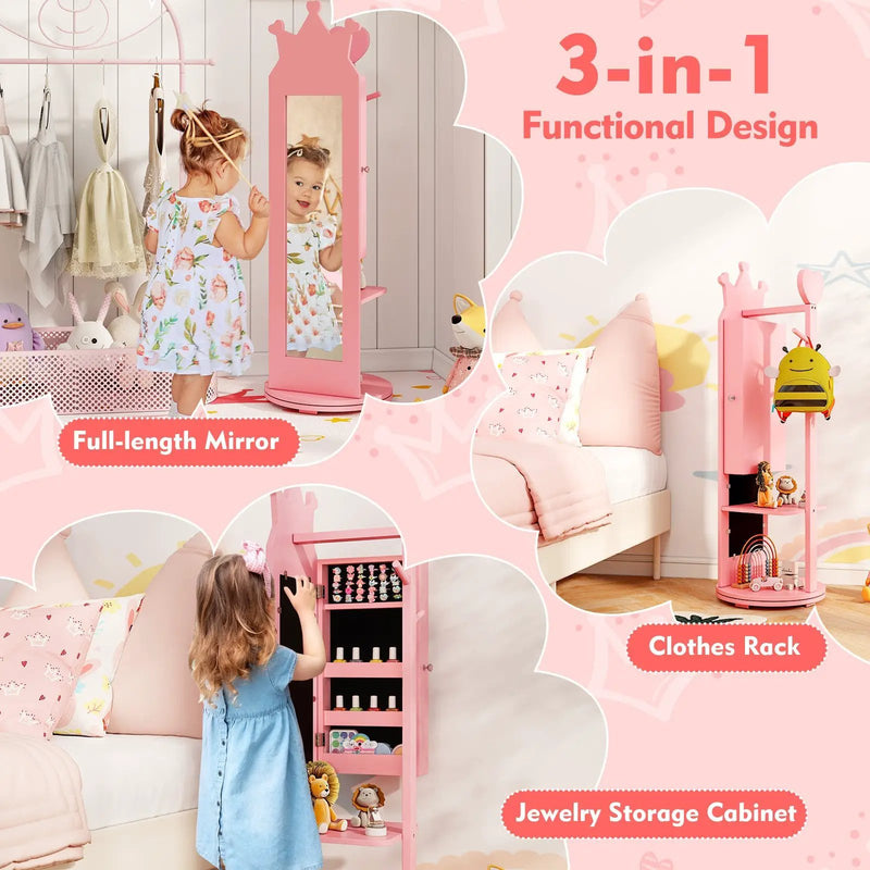 Free-Standing Full Length Mirror Kids Jewelry Armoire Cabinet by DirectDeals