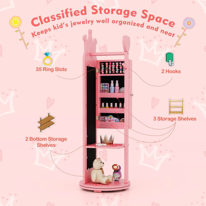 Free-Standing Full Length Mirror Kids Jewelry Armoire Cabinet by DirectDeals