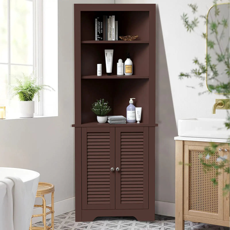 Free Standing Tall Bathroom Corner Storage Cabinet with 3 Shelves by DirectDeals