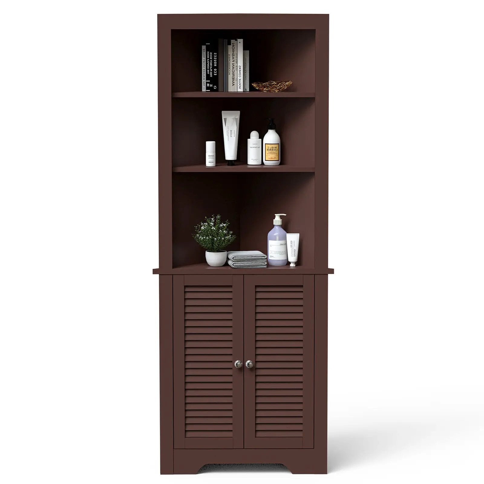 Free Standing Tall Bathroom Corner Storage Cabinet with 3 Shelves by DirectDeals
