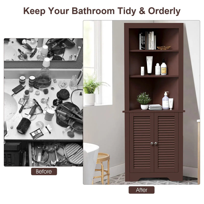 Free Standing Tall Bathroom Corner Storage Cabinet with 3 Shelves by DirectDeals