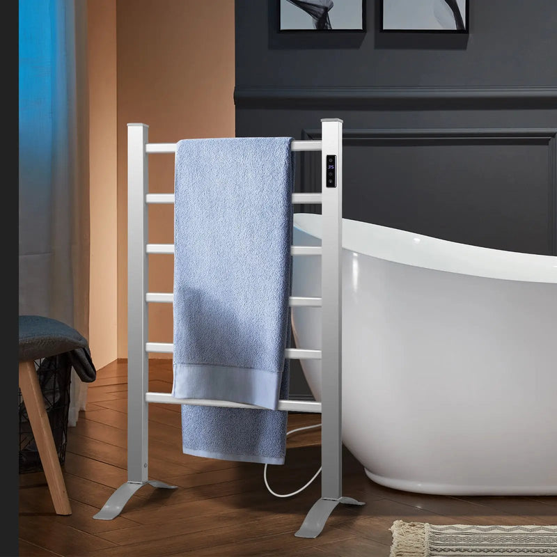 Freestanding and Wall-mounted 6 Bars Towel Warmer with Timer and LED Display by DirectDeals