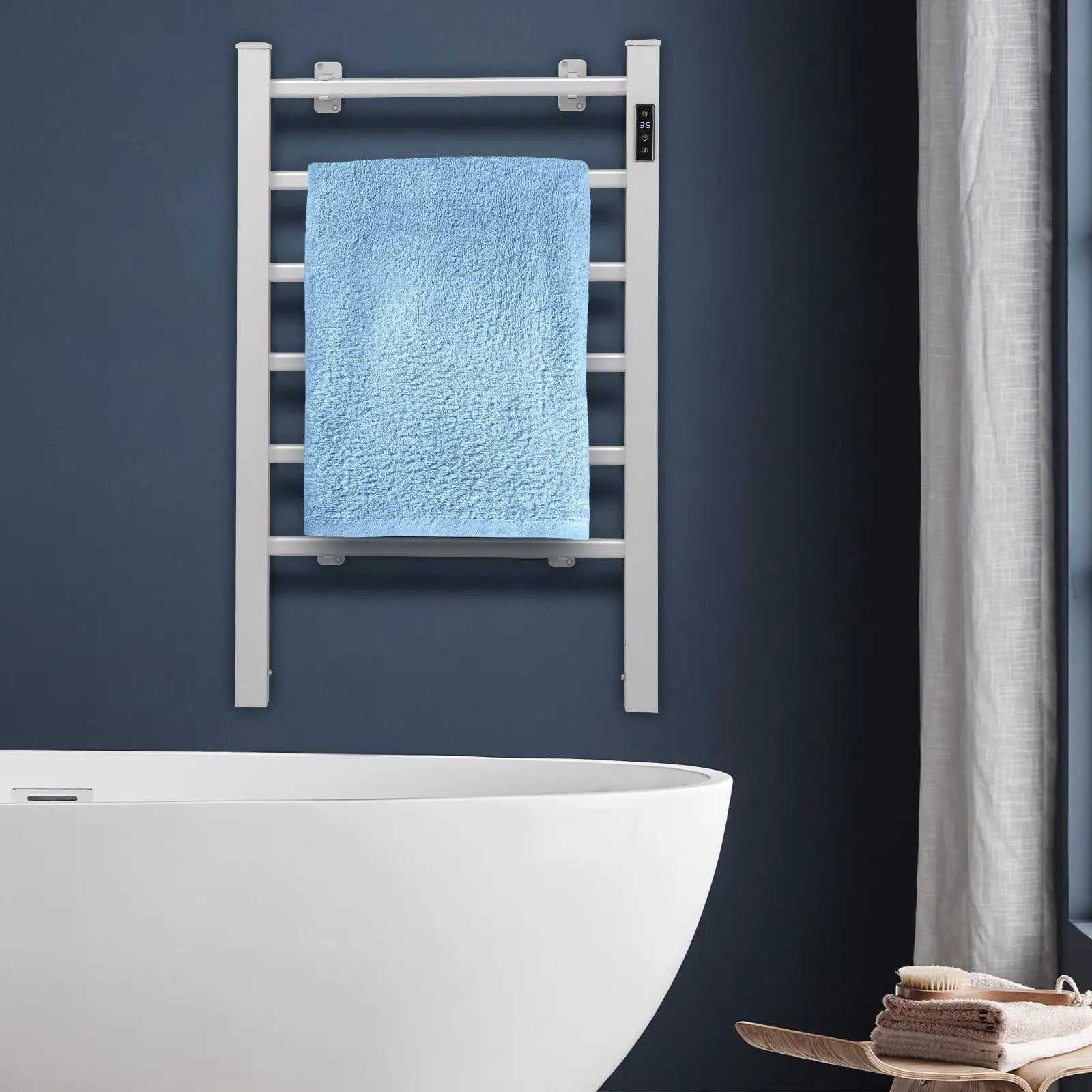 Freestanding and Wall-mounted 6 Bars Towel Warmer with Timer and LED Display by DirectDeals