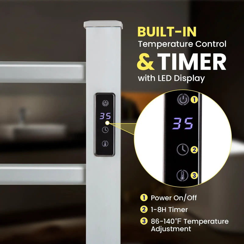 Freestanding and Wall-mounted 6 Bars Towel Warmer with Timer and LED Display by DirectDeals