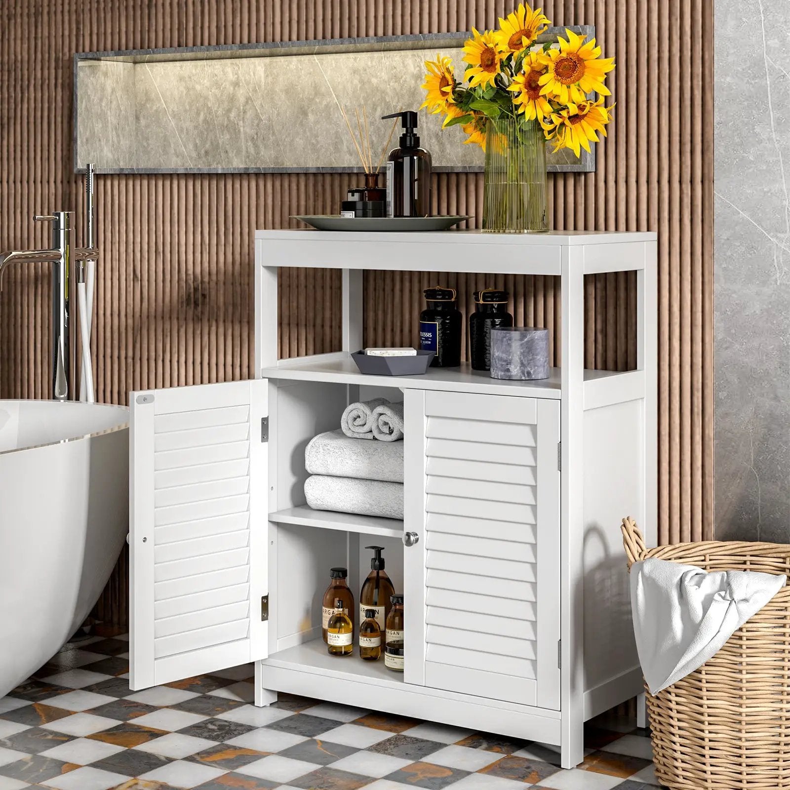 Freestanding Bathroom Floor Cabinet with Double Shutter Doors by DirectDeals
