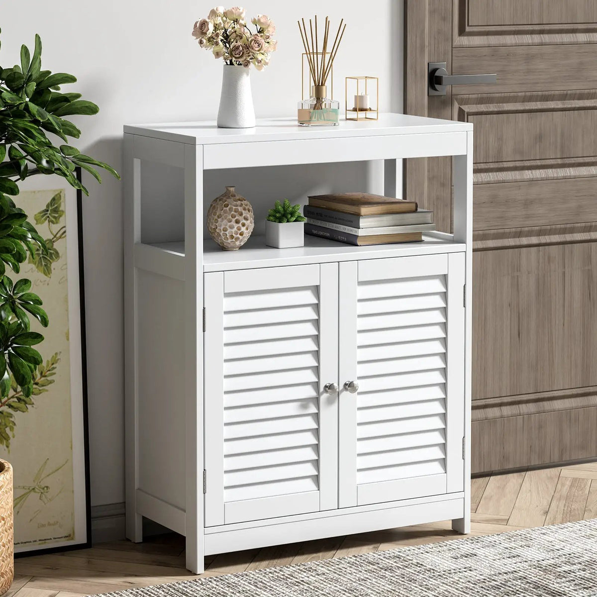 Freestanding Bathroom Floor Cabinet with Double Shutter Doors by DirectDeals