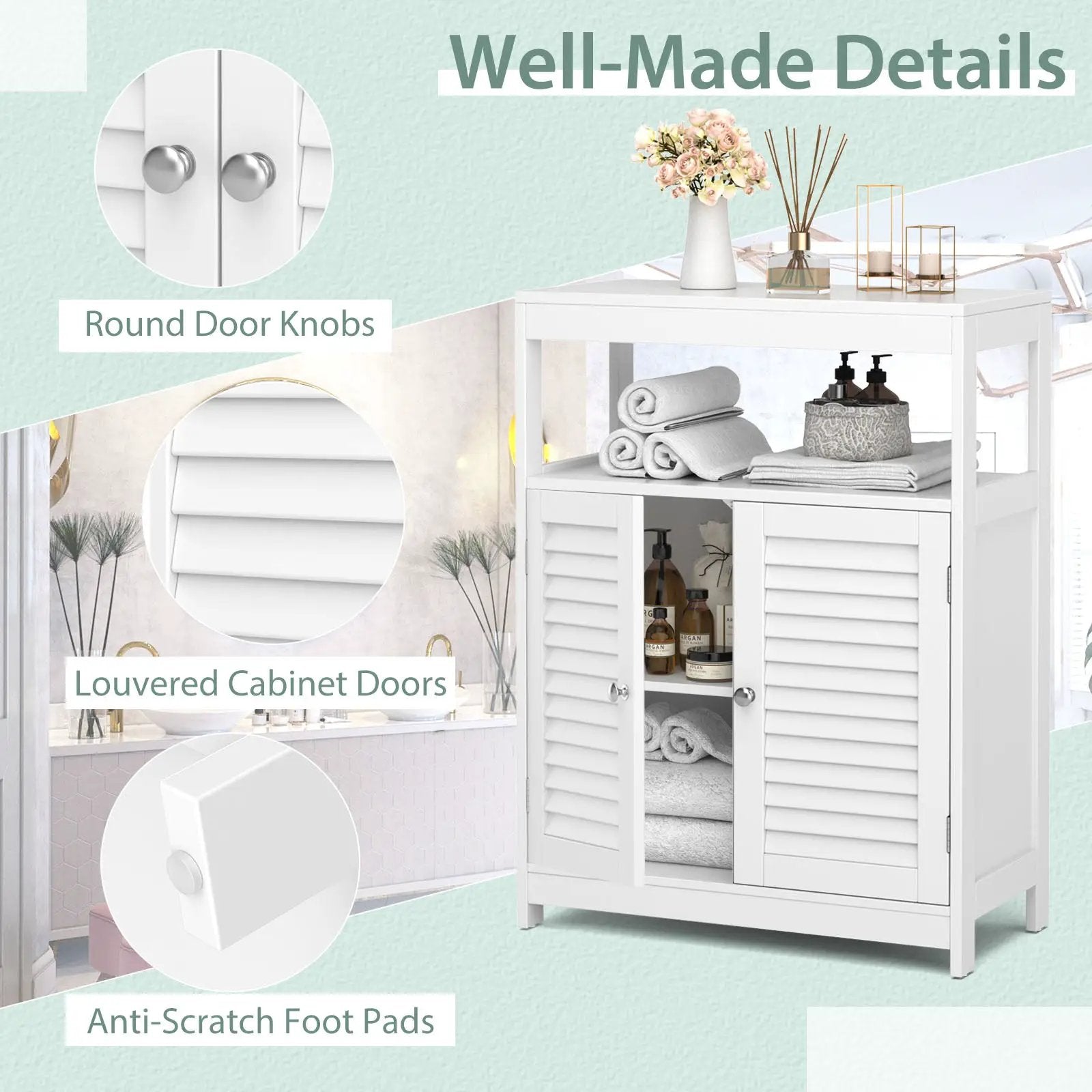 Freestanding Bathroom Floor Cabinet with Double Shutter Doors by DirectDeals