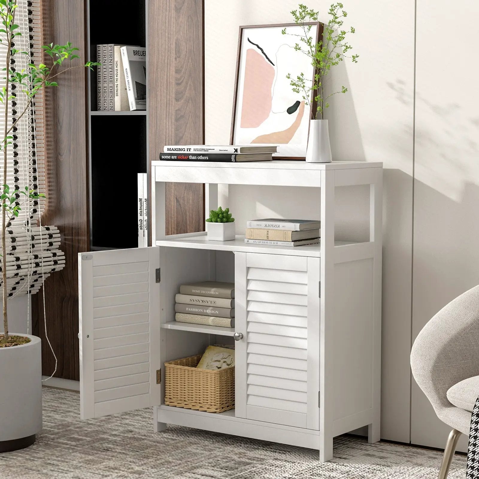 Freestanding Bathroom Floor Cabinet with Double Shutter Doors by DirectDeals