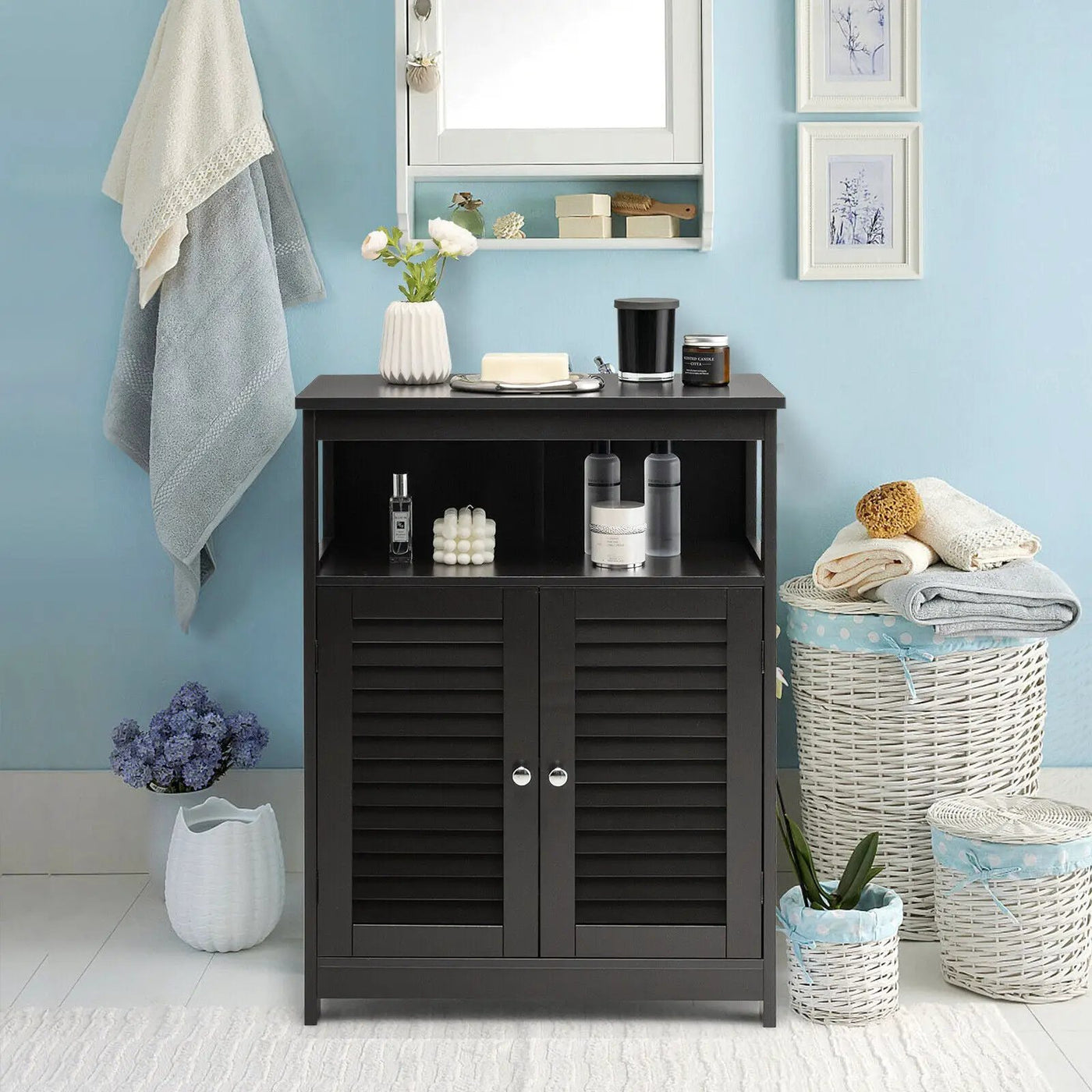 Wood Freestanding Bathroom Storage Cabinet with Double Shutter Door by DirectDeals
