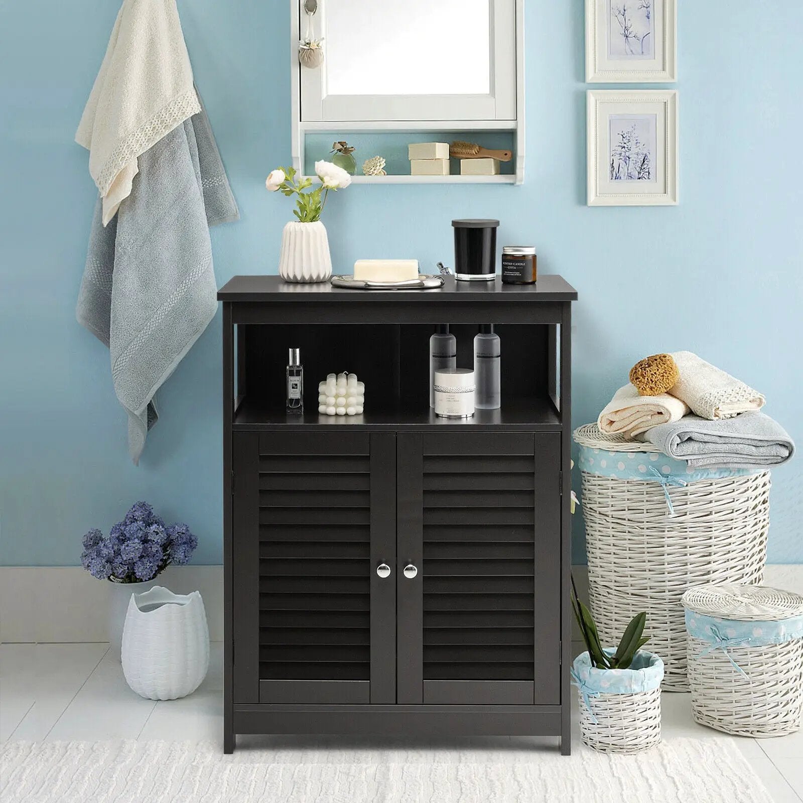 Wood Freestanding Bathroom Storage Cabinet with Double Shutter Door by DirectDeals