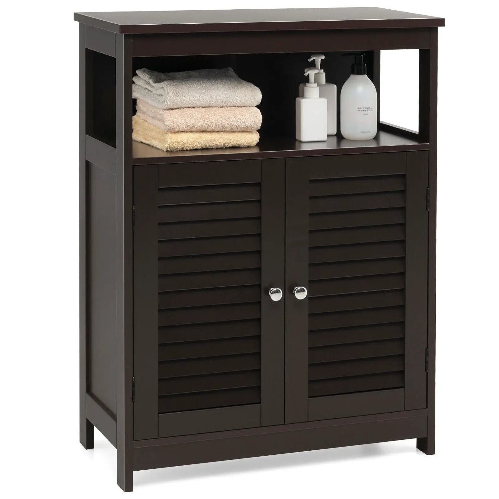 Wood Freestanding Bathroom Storage Cabinet with Double Shutter Door by DirectDeals