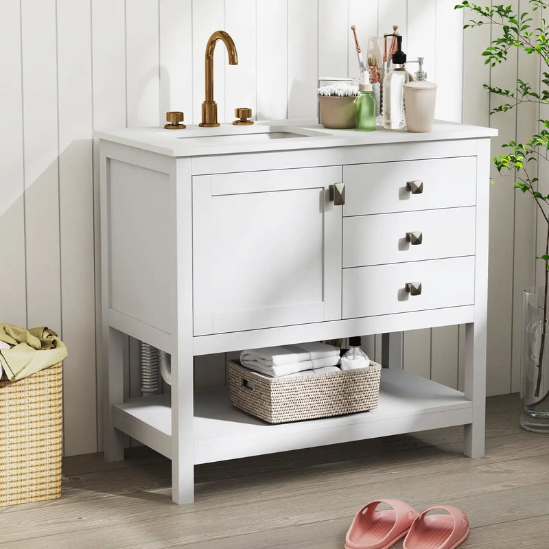 Freestanding Bathroom Vanity Unit with Basin Floor Storage Cabinet-White by DirectDeals
