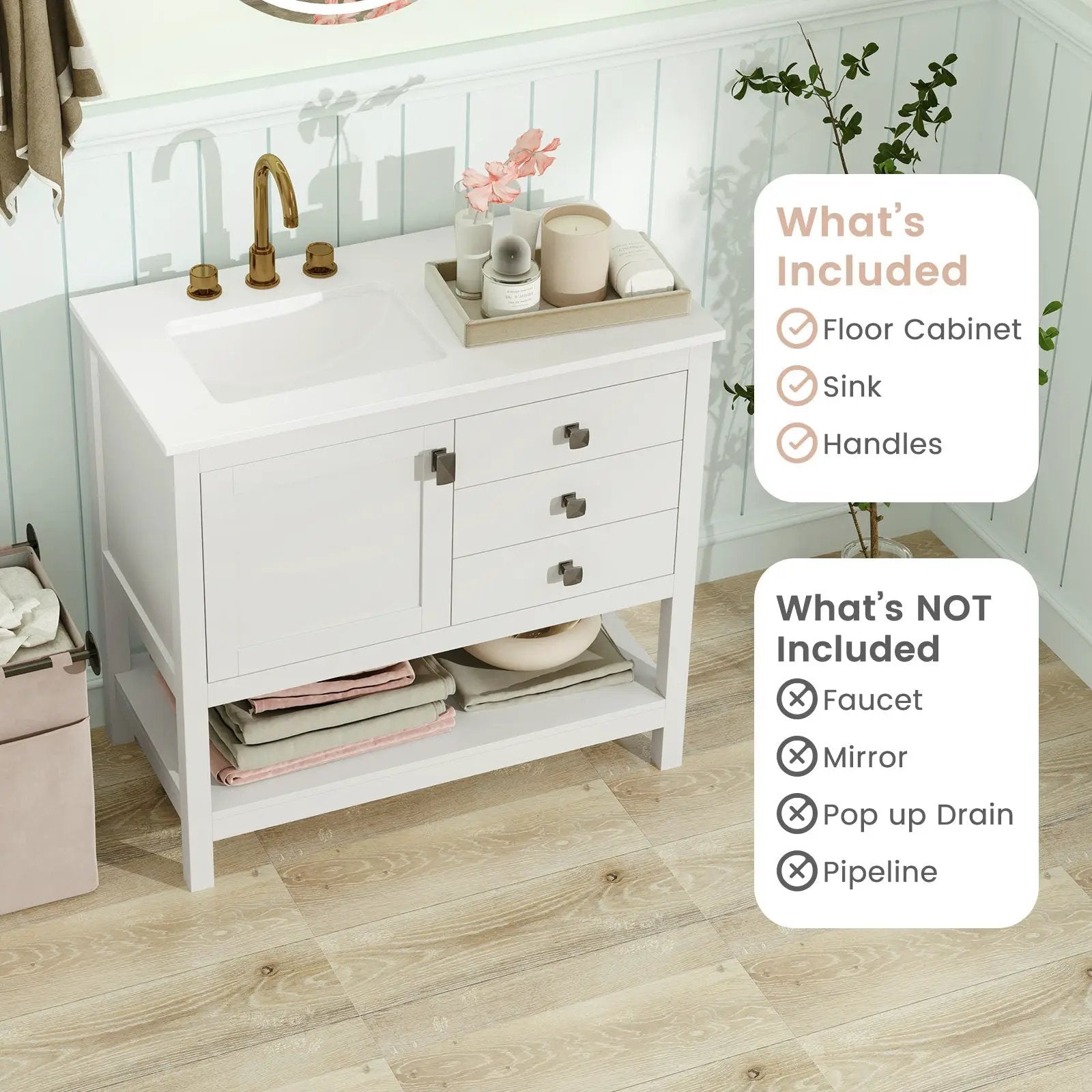 Freestanding Bathroom Vanity Unit with Basin Floor Storage Cabinet-White by DirectDeals