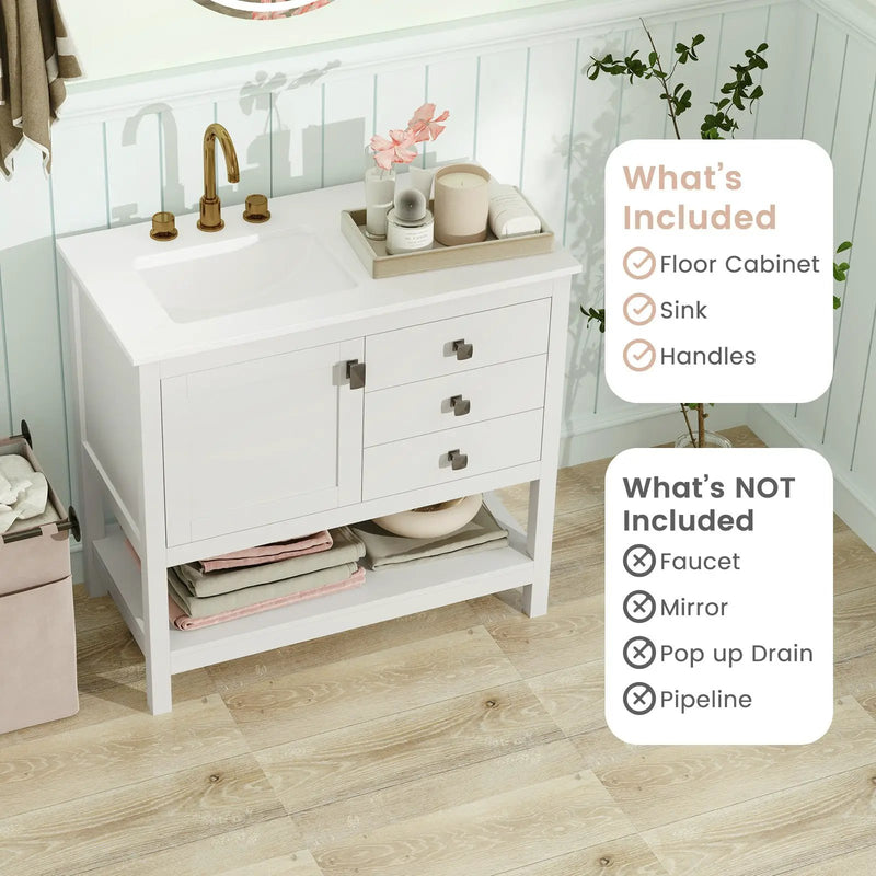 Freestanding Bathroom Vanity Unit with Basin Floor Storage Cabinet-White by DirectDeals