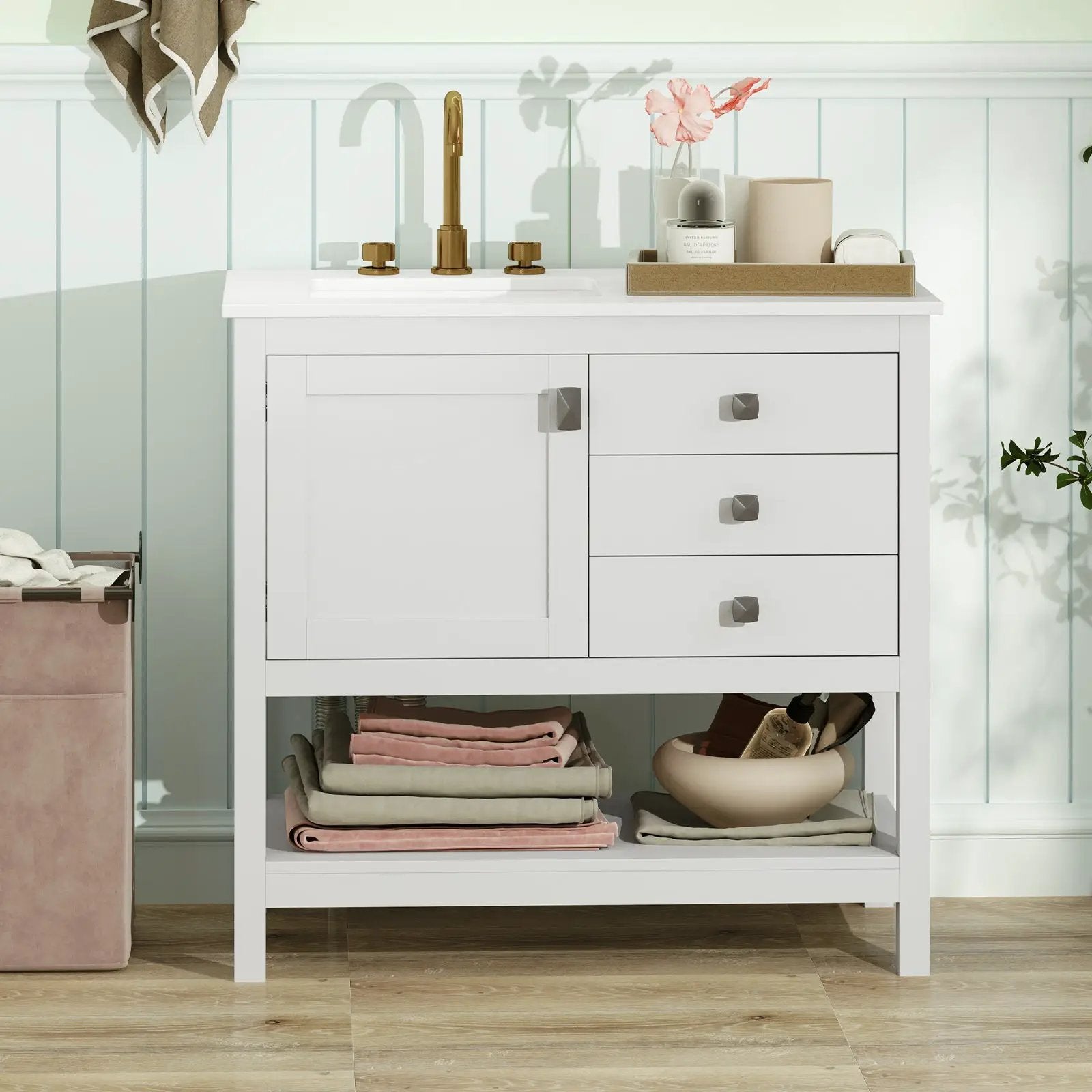 Freestanding Bathroom Vanity Unit with Basin Floor Storage Cabinet-White by DirectDeals
