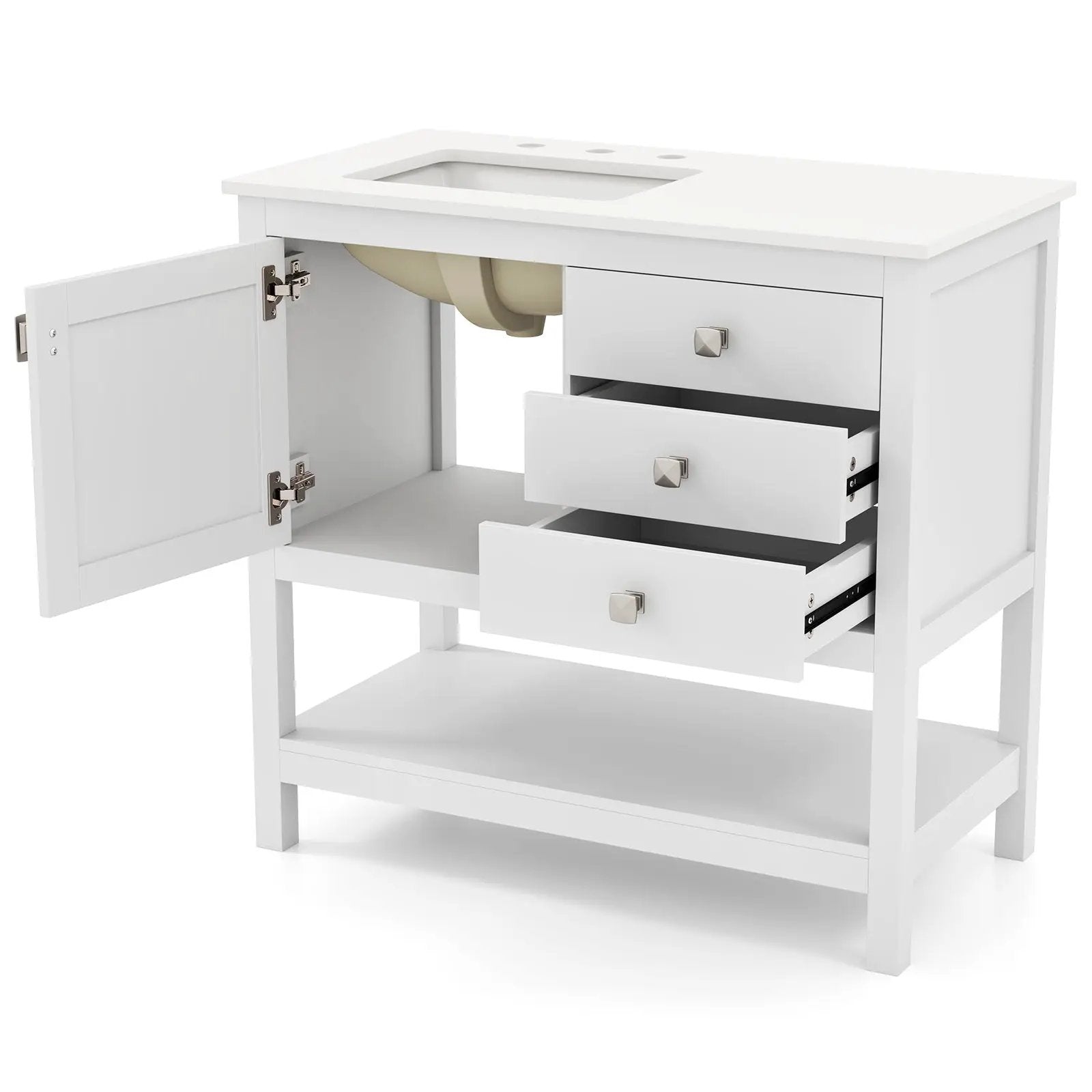 Freestanding Bathroom Vanity Unit with Basin Floor Storage Cabinet-White by DirectDeals