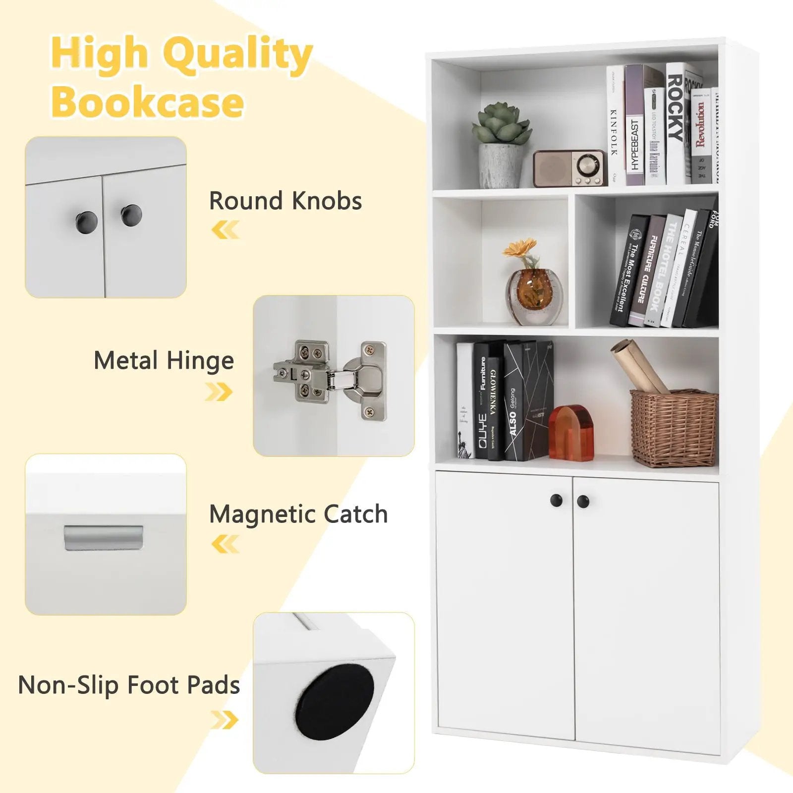 5-Tier Freestanding Bookcase with Open Cubes and Adjustable Shelf-White by DirectDeals