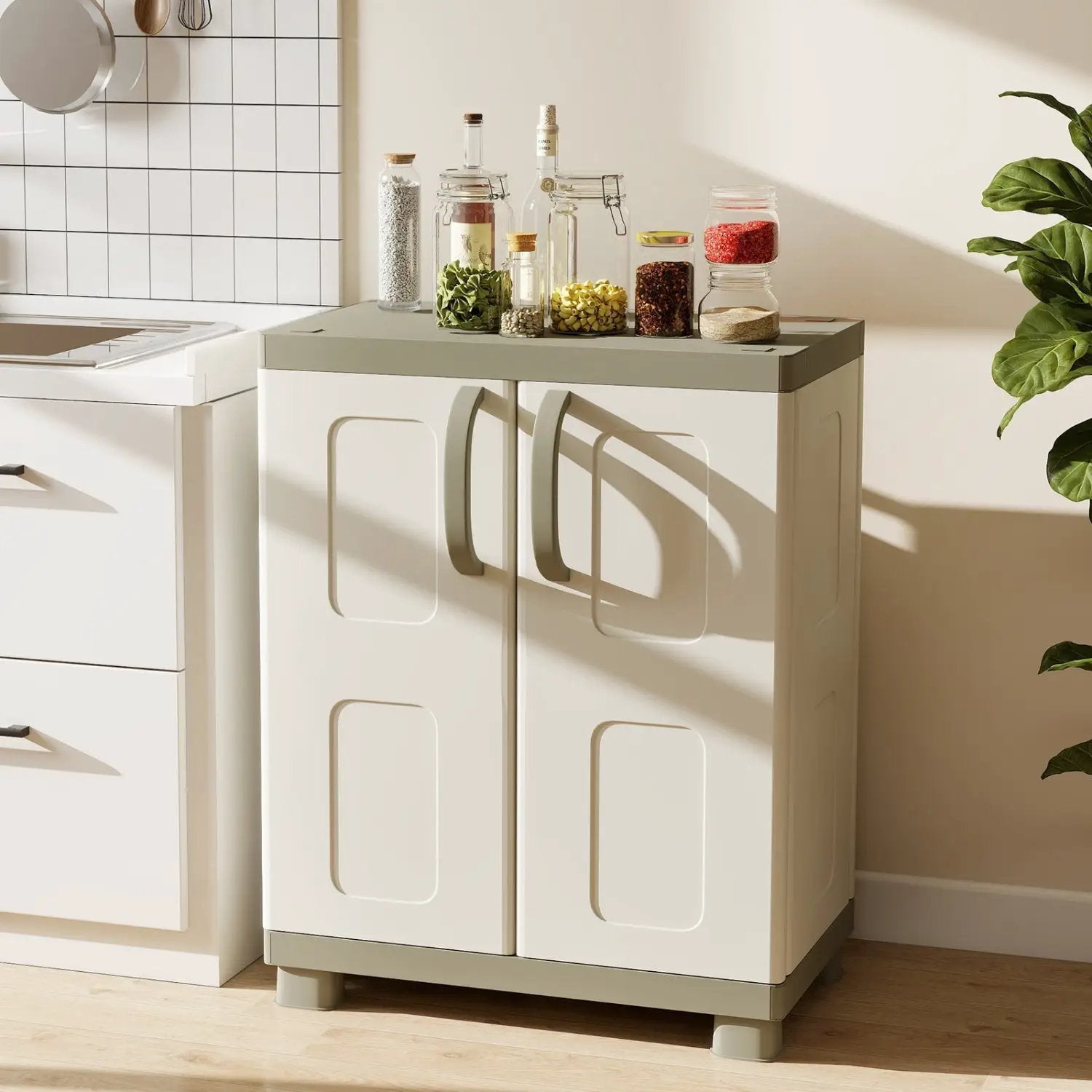 Freestanding Buffet Cabinet Sideboard with 2 Doors and Adjustable Shelves for Kitchen and Garage by DirectDeals