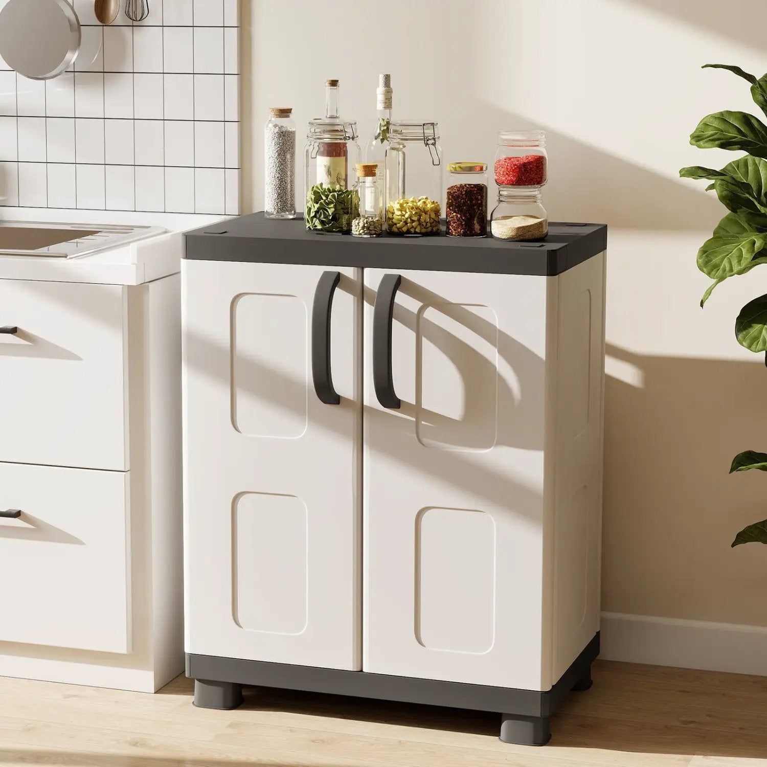 Freestanding Buffet Cabinet Sideboard with 2 Doors and Adjustable Shelves for Kitchen and Garage by DirectDeals