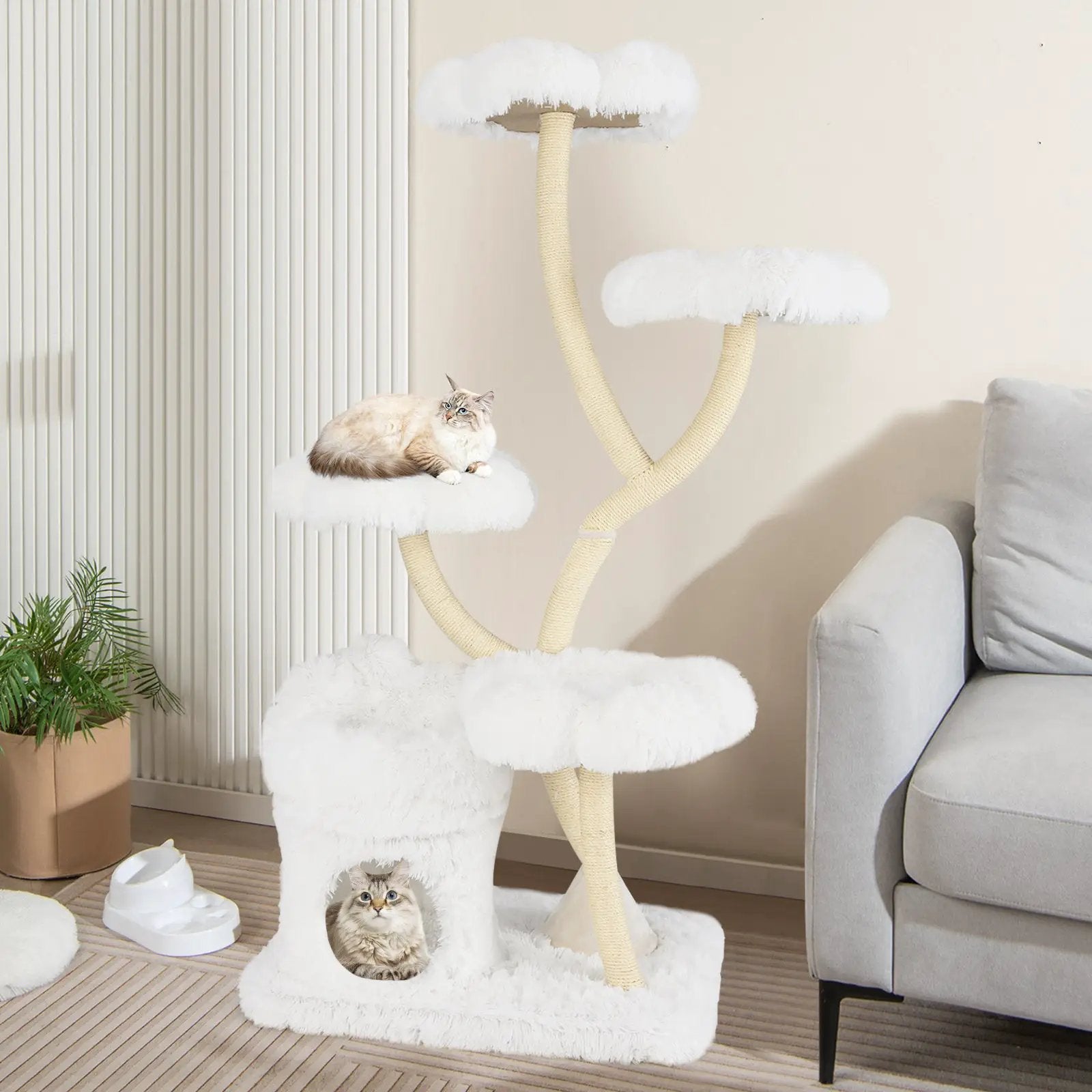 Freestanding Cat Tower with four Flower-shaped Platforms and Sisal Scratching Posts by DirectDeals