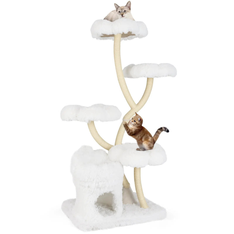 Freestanding Cat Tower with four Flower-shaped Platforms and Sisal Scratching Posts by DirectDeals
