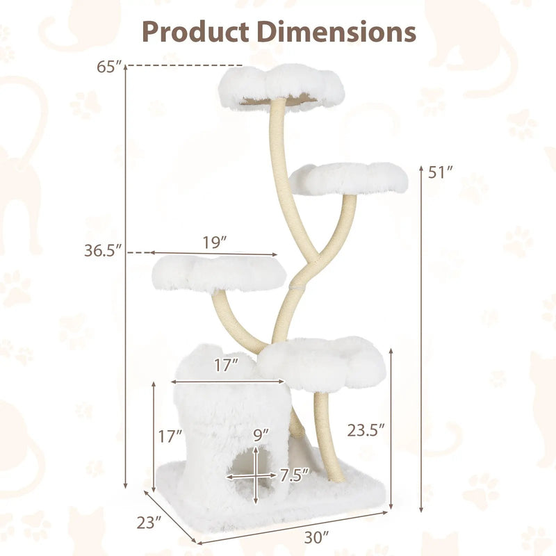 Freestanding Cat Tower with four Flower-shaped Platforms and Sisal Scratching Posts by DirectDeals