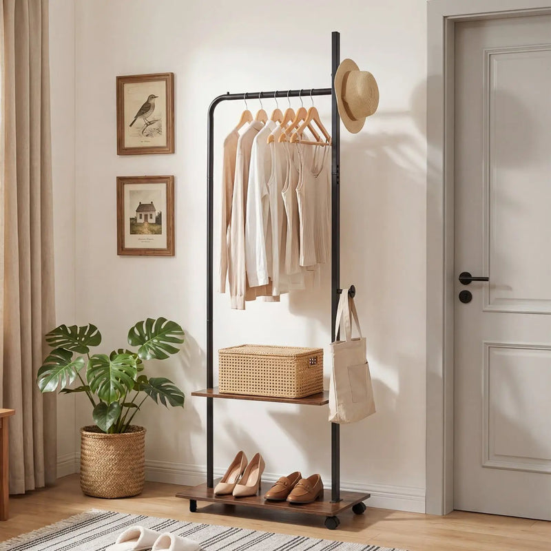 Freestanding Clothing Rack with Wheels and Storage Shelves for Entryway and Bedroom by DirectDeals