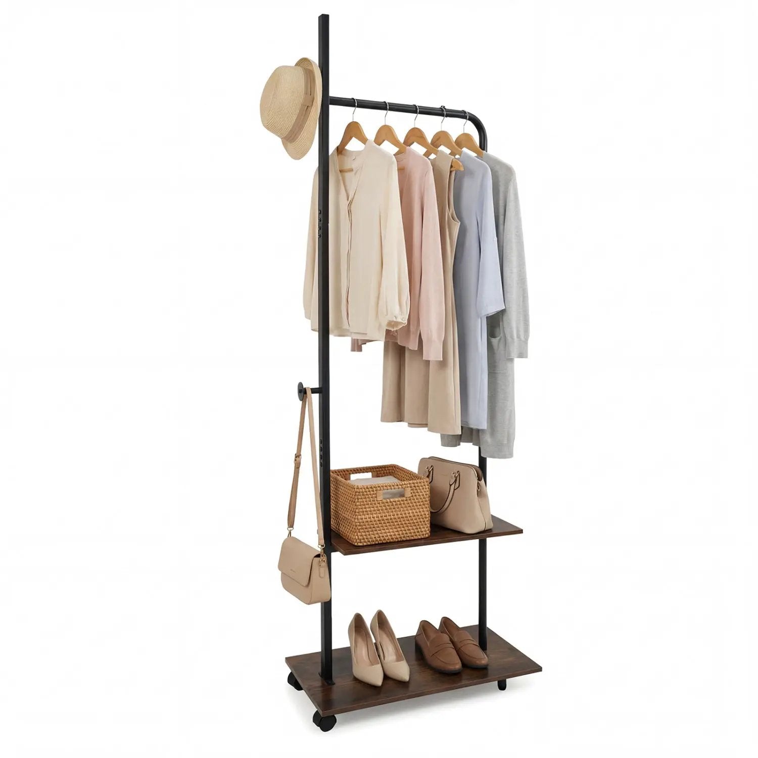 Freestanding Clothing Rack with Wheels and Storage Shelves for Entryway and Bedroom by DirectDeals