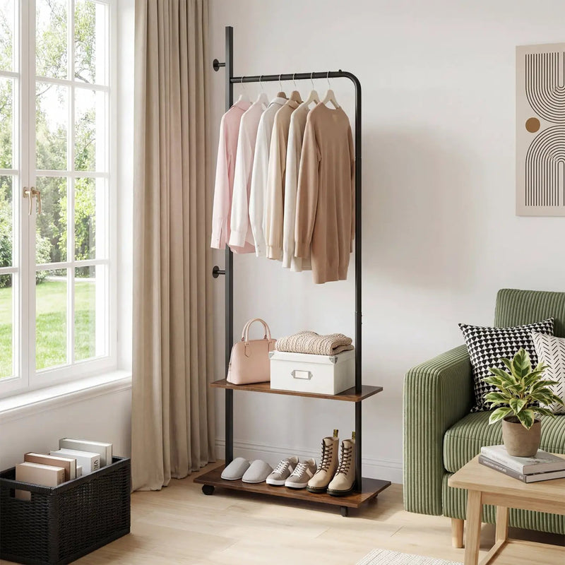 Freestanding Clothing Rack with Wheels and Storage Shelves for Entryway and Bedroom by DirectDeals