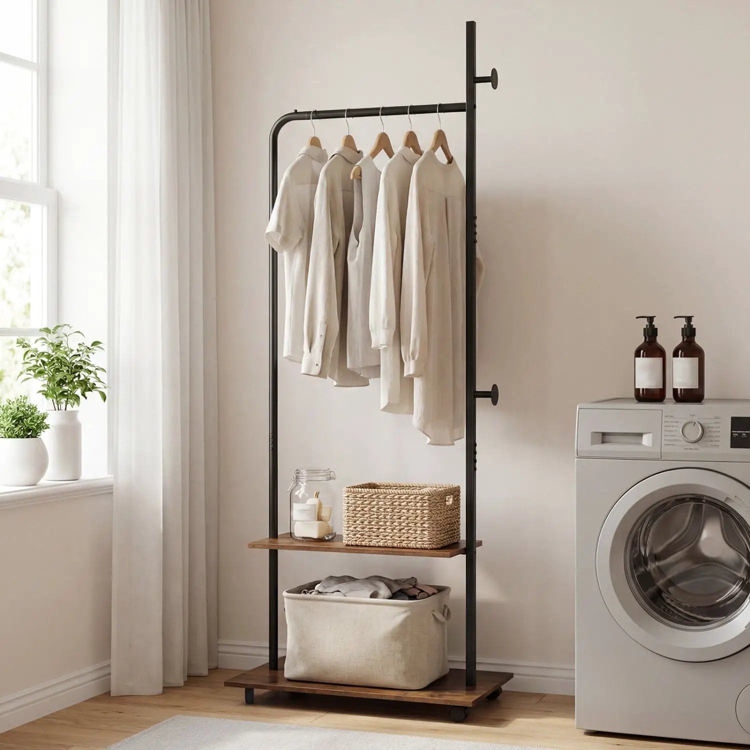 Freestanding Clothing Rack with Wheels and Storage Shelves for Entryway and Bedroom by DirectDeals