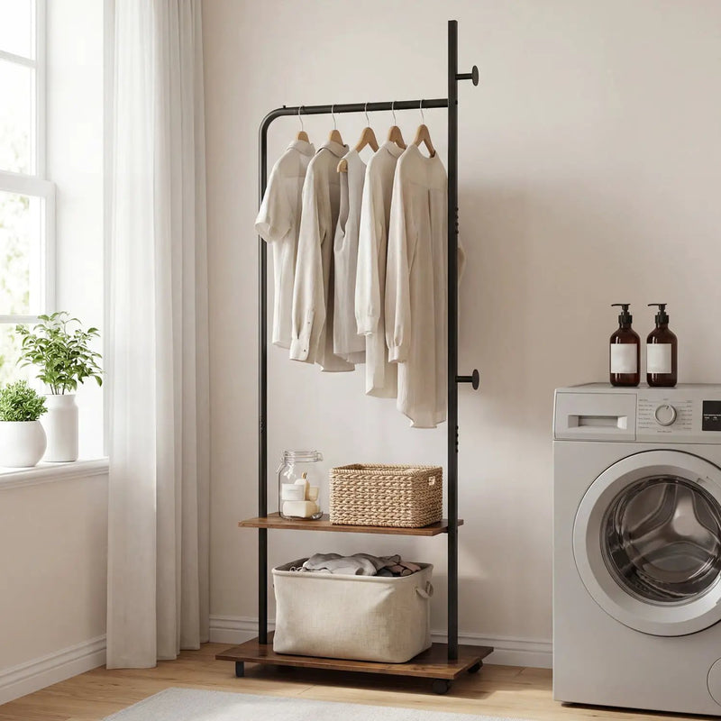 Freestanding Clothing Rack with Wheels and Storage Shelves for Entryway and Bedroom by DirectDeals