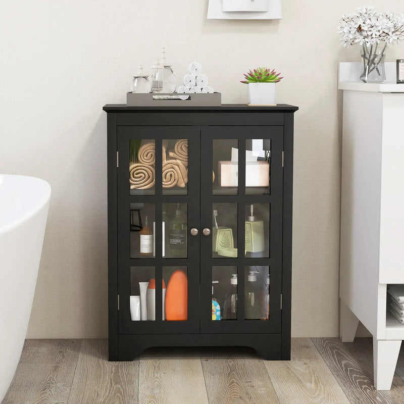 Freestanding Display Storage Cabinet with 2 Glass Doors and Adjustable Shelves by DirectDeals