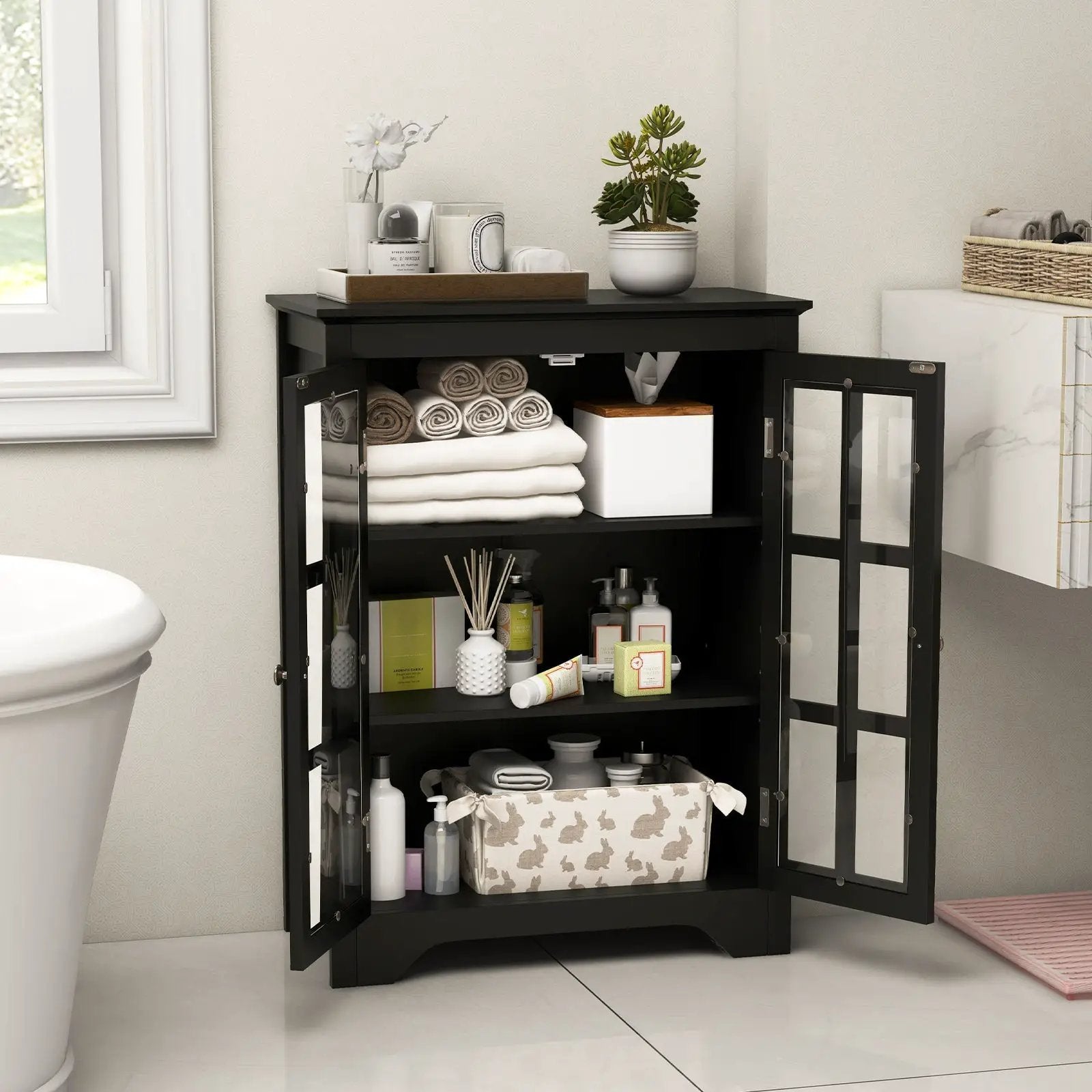 Freestanding Display Storage Cabinet with 2 Glass Doors and Adjustable Shelves by DirectDeals