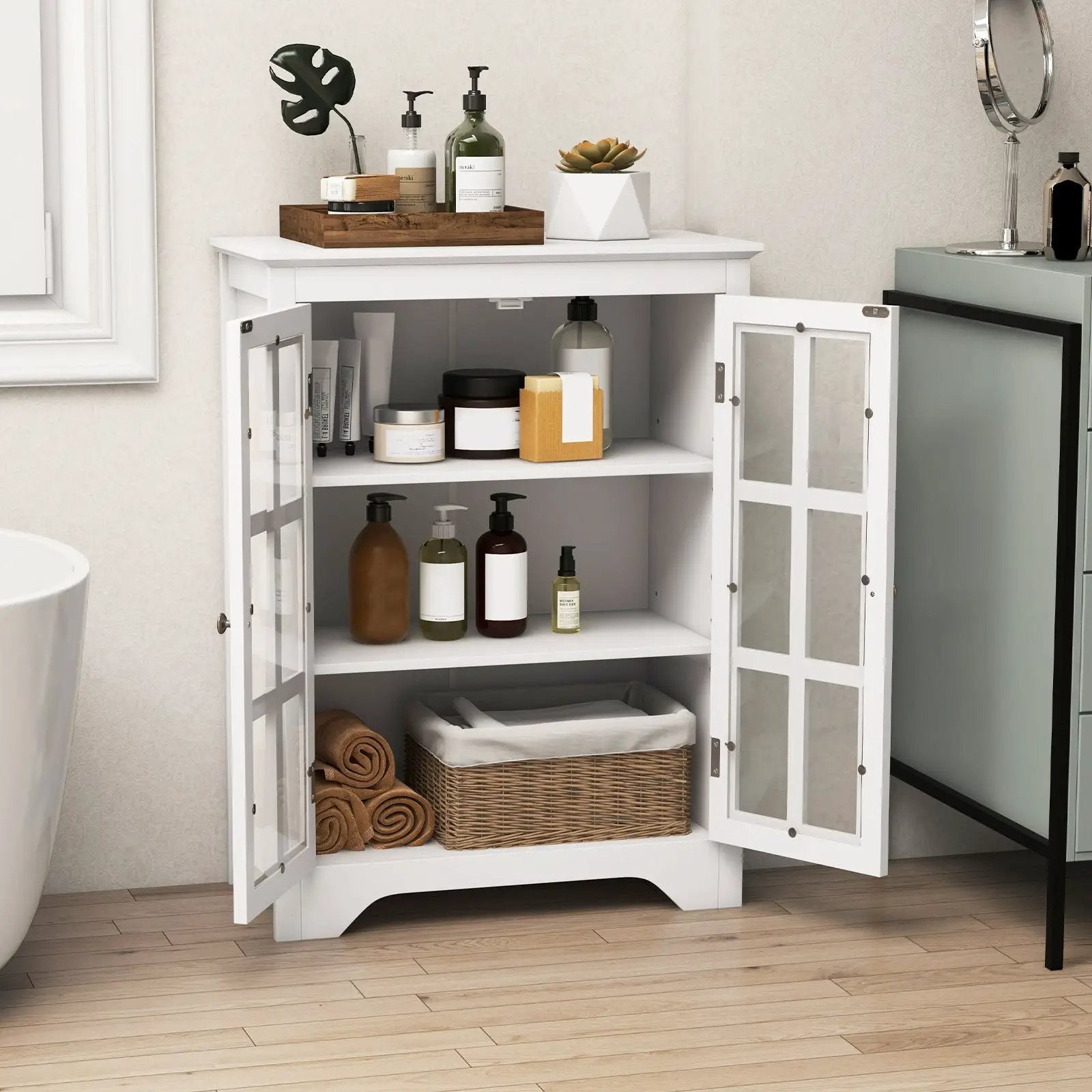 Freestanding Display Storage Cabinet with 2 Glass Doors and Adjustable Shelves by DirectDeals