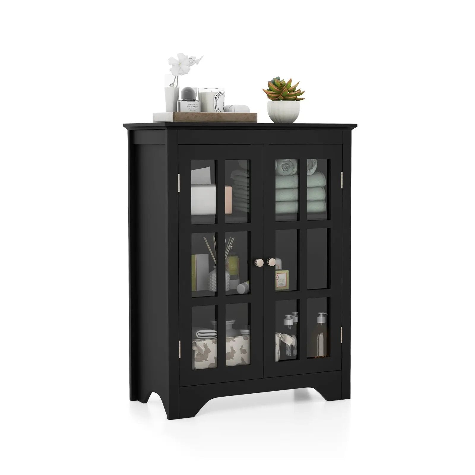 Freestanding Display Storage Cabinet with 2 Glass Doors and Adjustable Shelves by DirectDeals