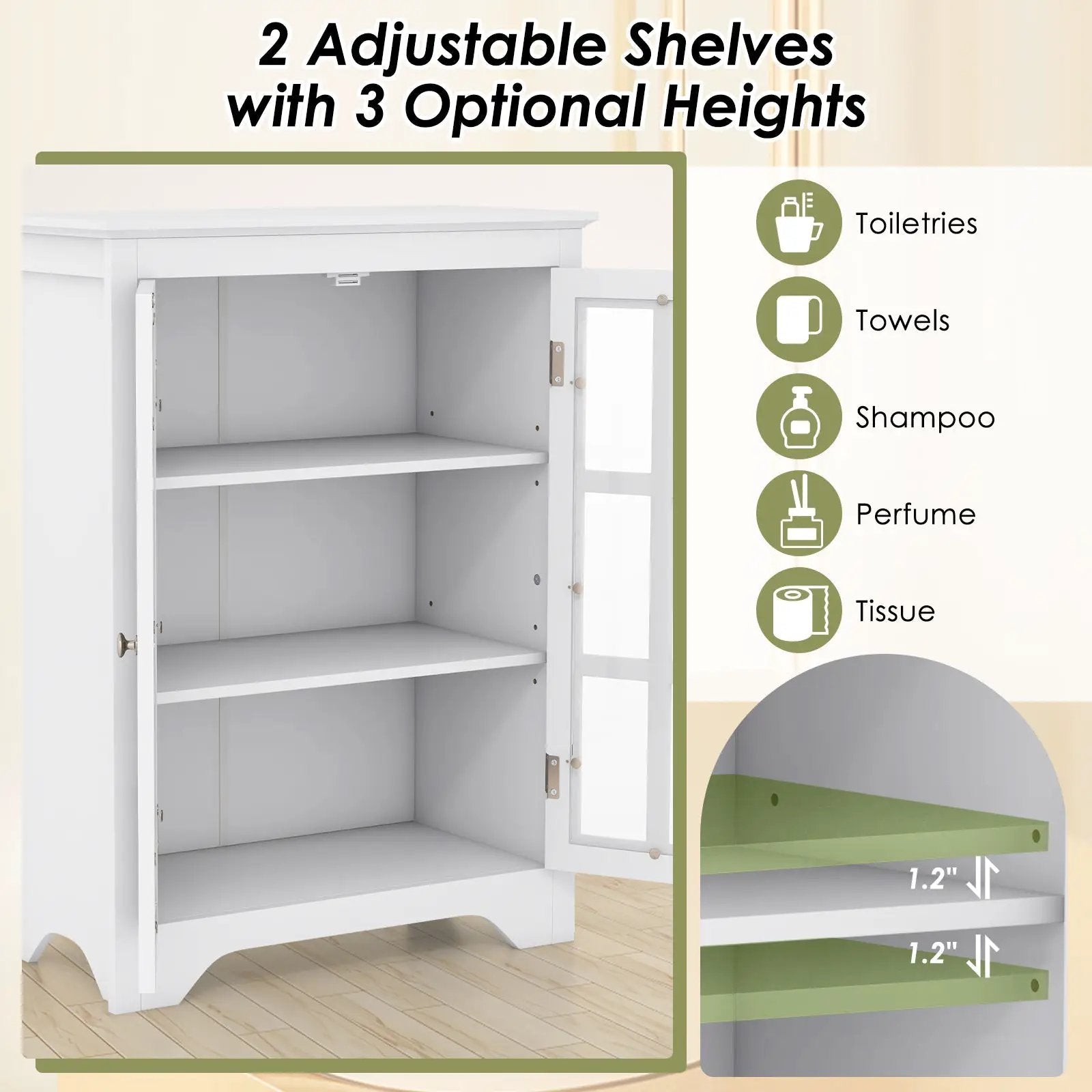 Freestanding Display Storage Cabinet with 2 Glass Doors and Adjustable Shelves by DirectDeals