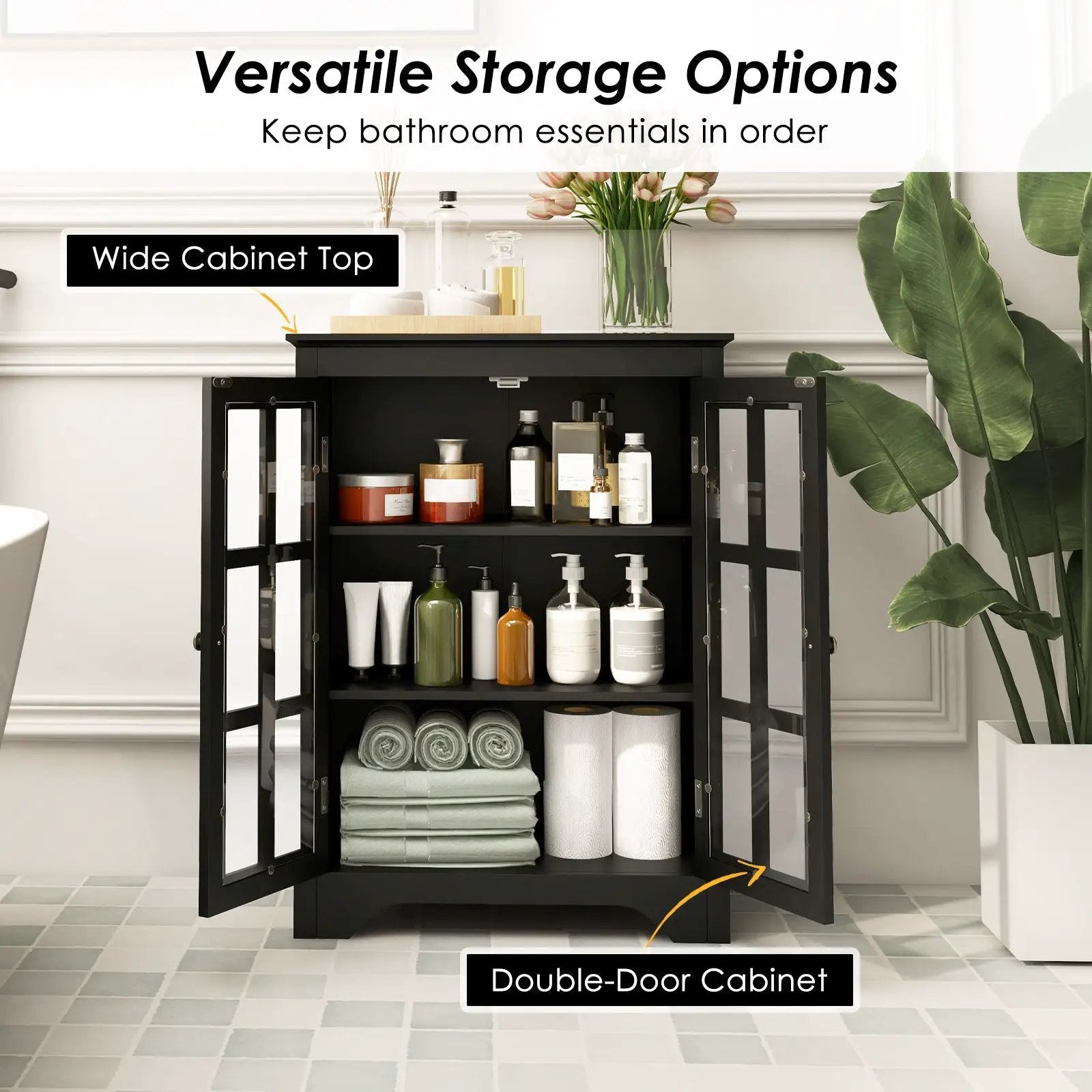 Freestanding Display Storage Cabinet with 2 Glass Doors and Adjustable Shelves by DirectDeals