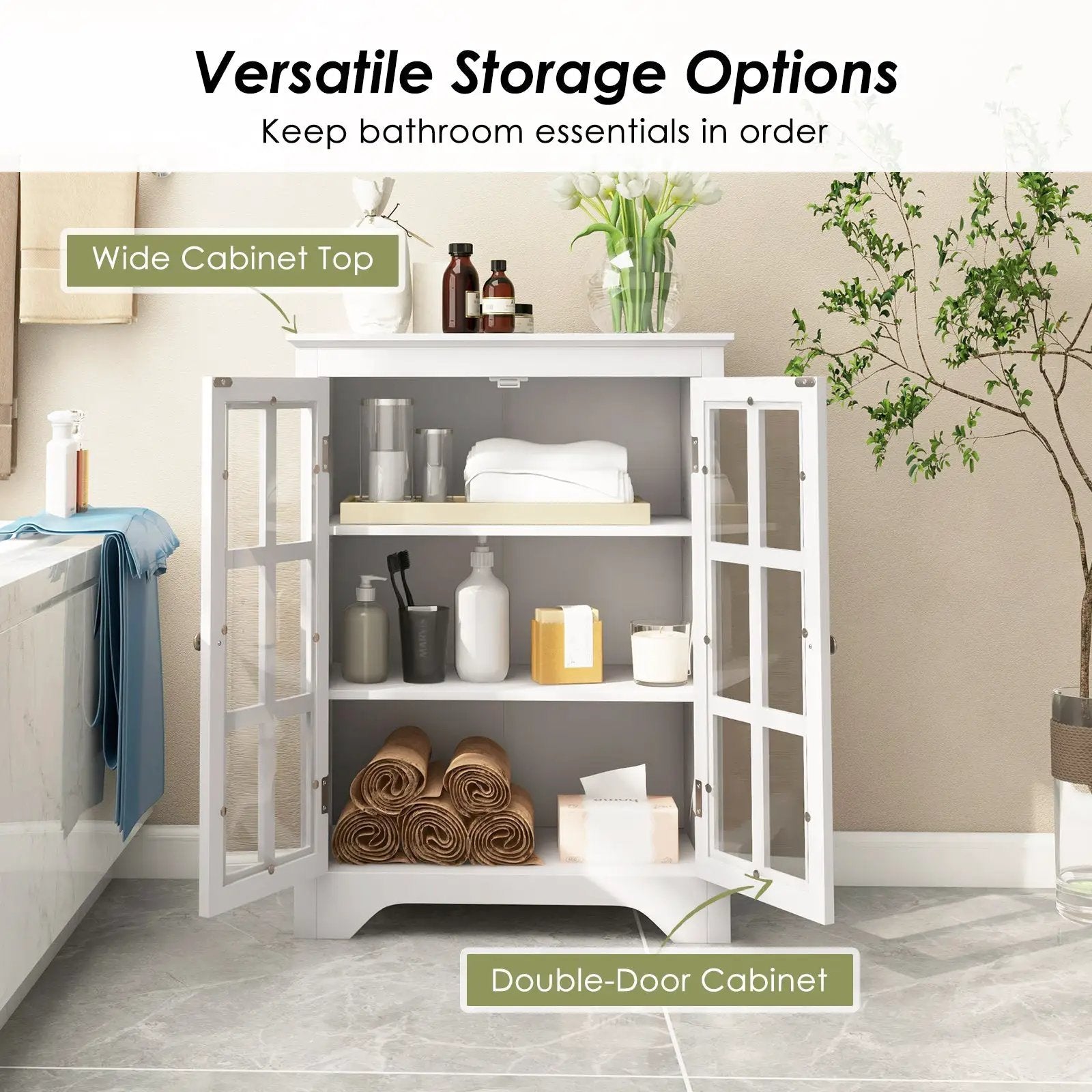 Freestanding Display Storage Cabinet with 2 Glass Doors and Adjustable Shelves by DirectDeals