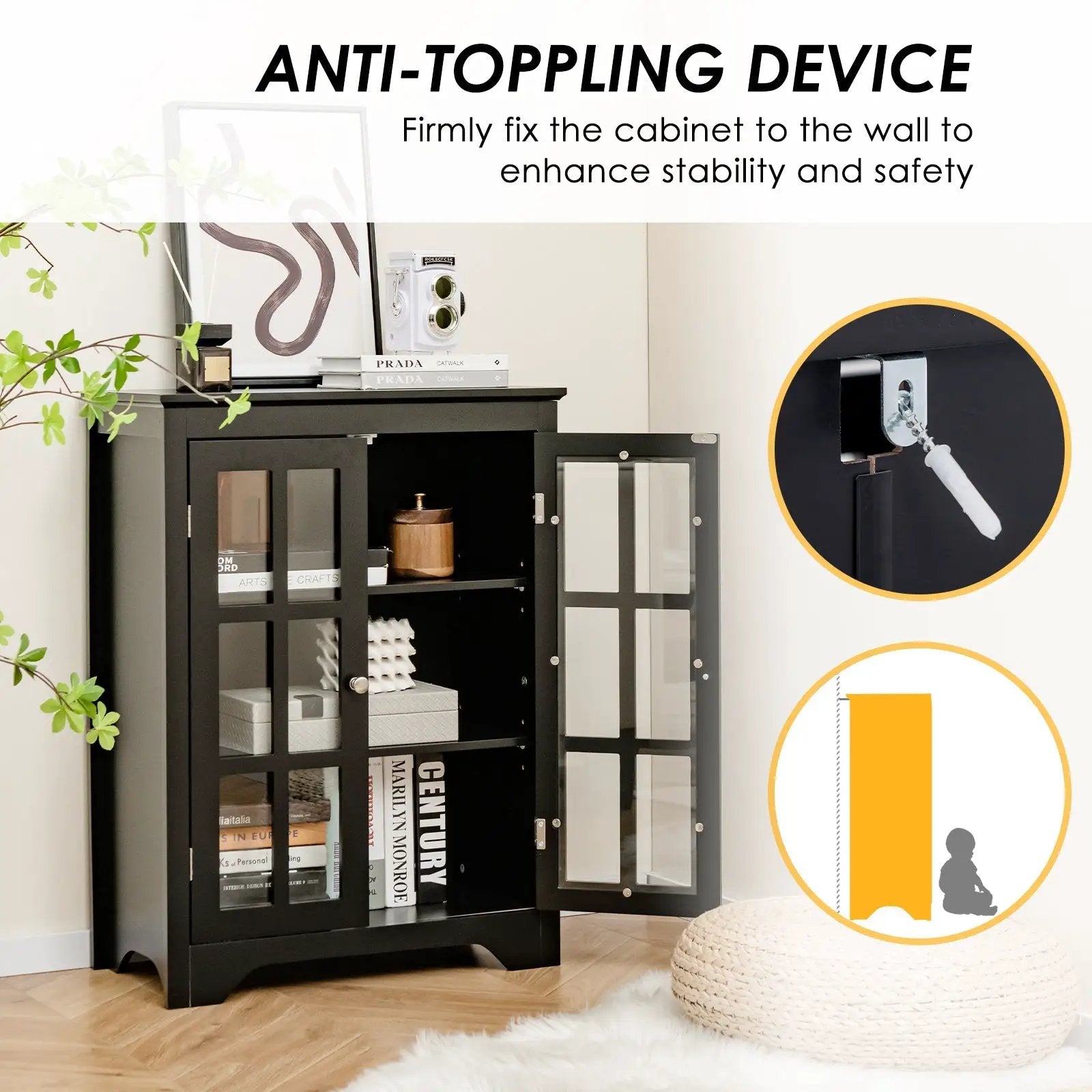 Freestanding Display Storage Cabinet with 2 Glass Doors and Adjustable Shelves by DirectDeals
