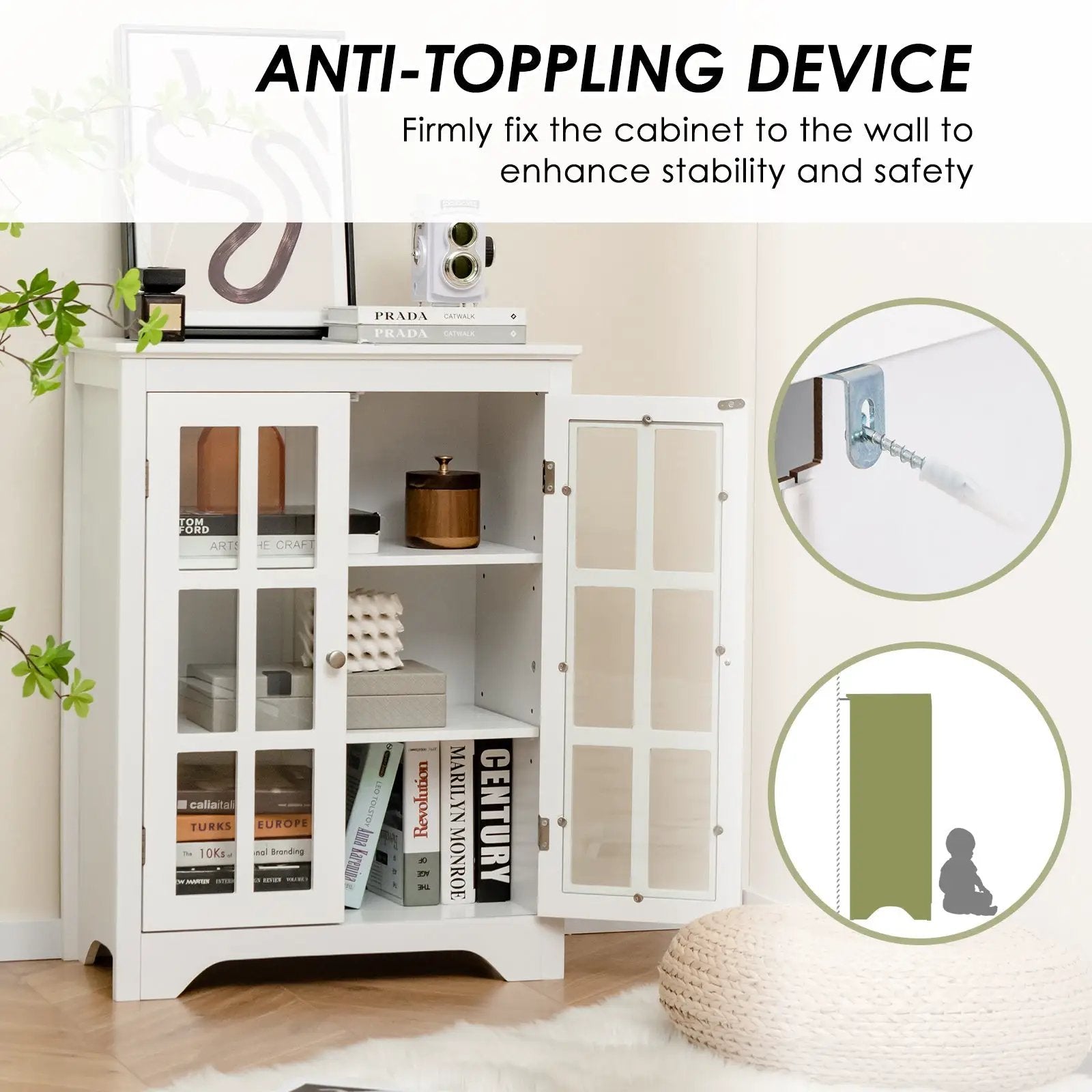 Freestanding Display Storage Cabinet with 2 Glass Doors and Adjustable Shelves by DirectDeals