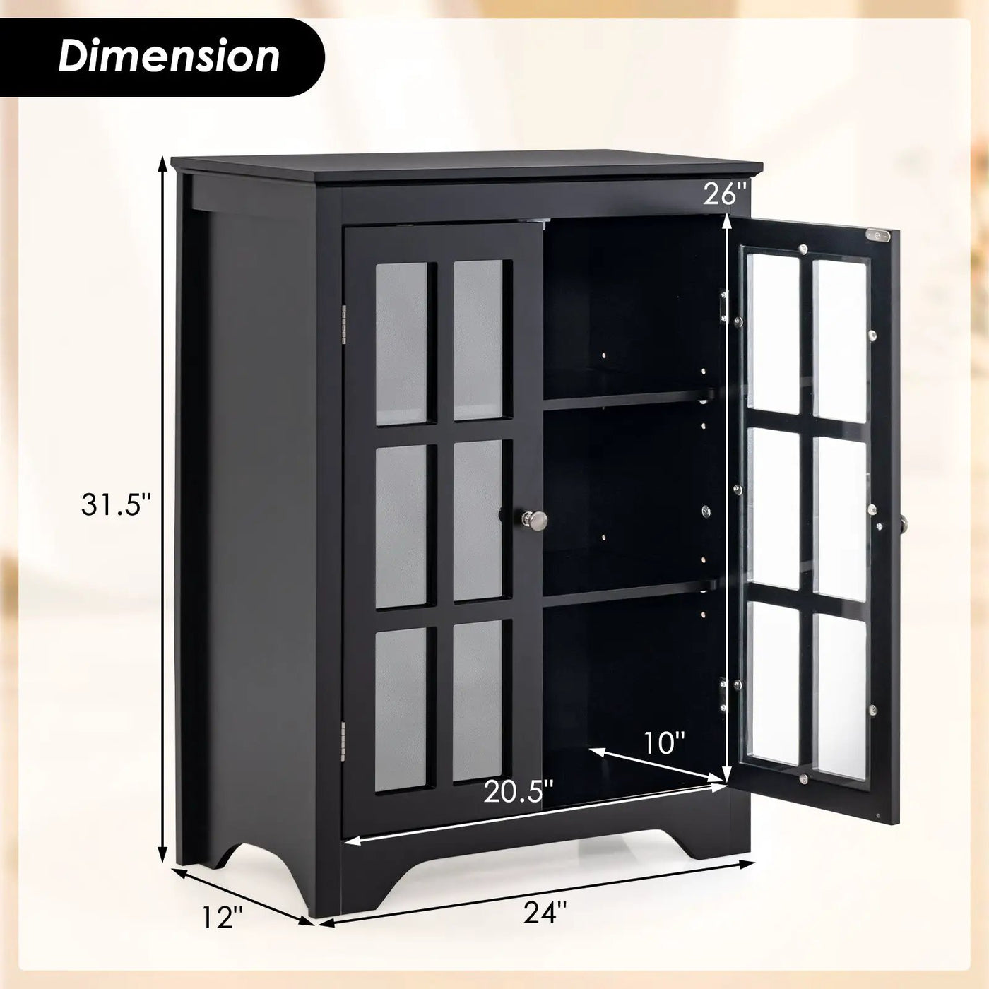 Freestanding Display Storage Cabinet with 2 Glass Doors and Adjustable Shelves by DirectDeals