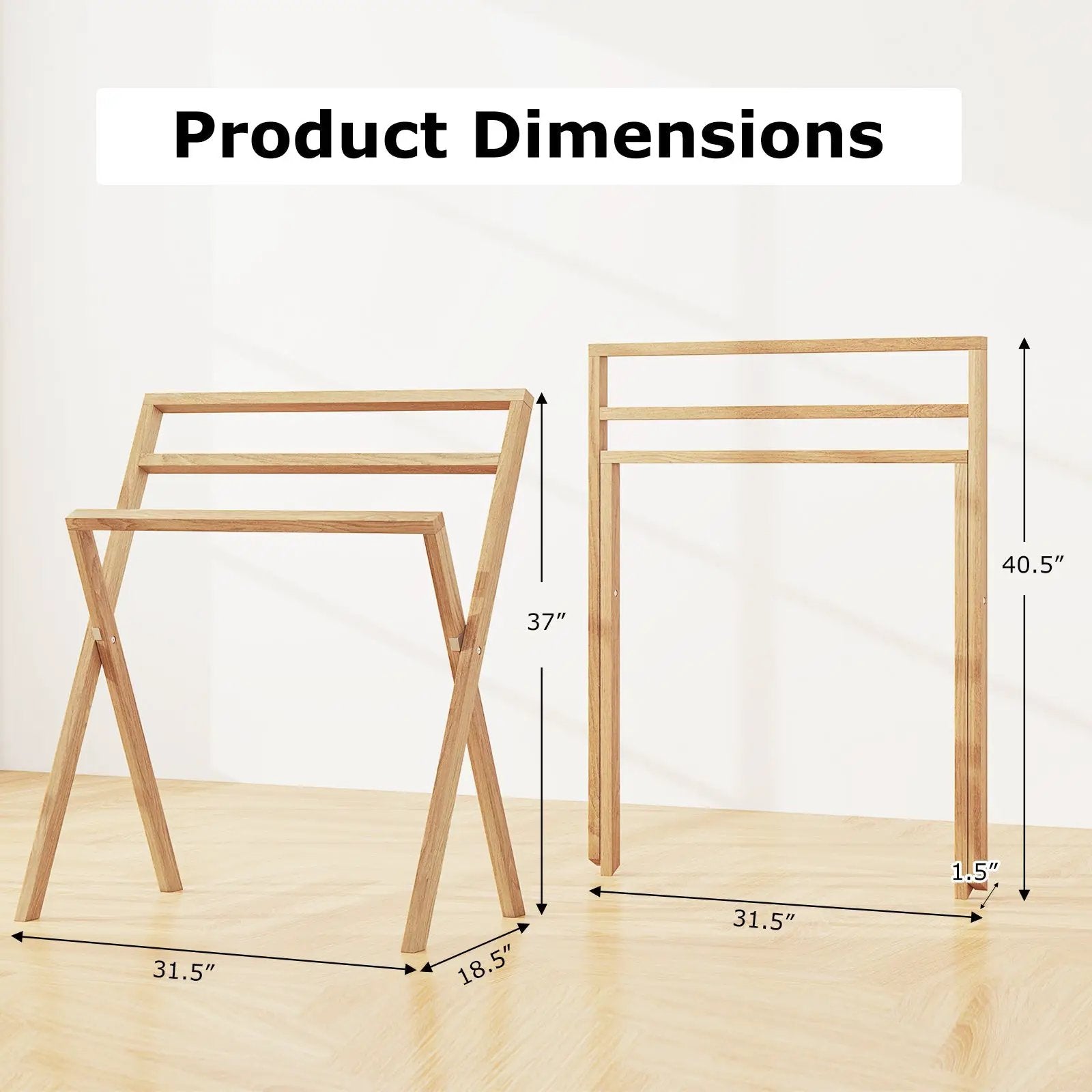 Freestanding Foldable Teak Wood Towel Rack with 3 Hanging Crossbars by DirectDeals