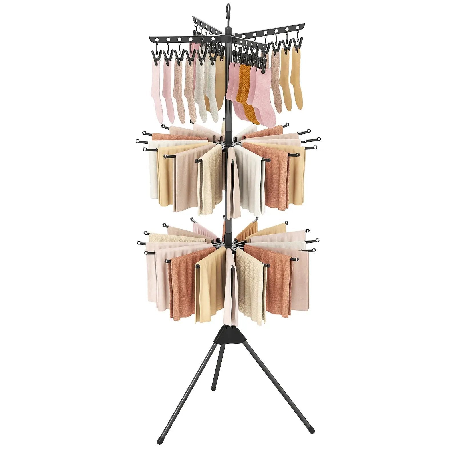 3-Tier Tripod Freestanding Folding Clothes Drying Rack with 24 Clips-Black by DirectDeals