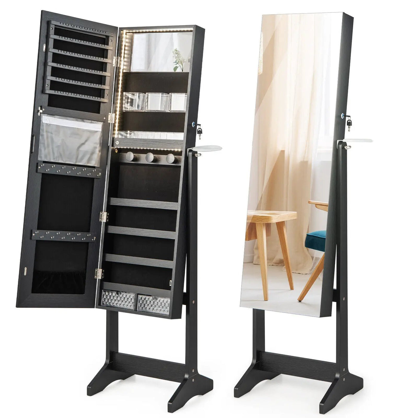 Freestanding Jewelry Cabinet with Full Length HD Mirror by DirectDeals