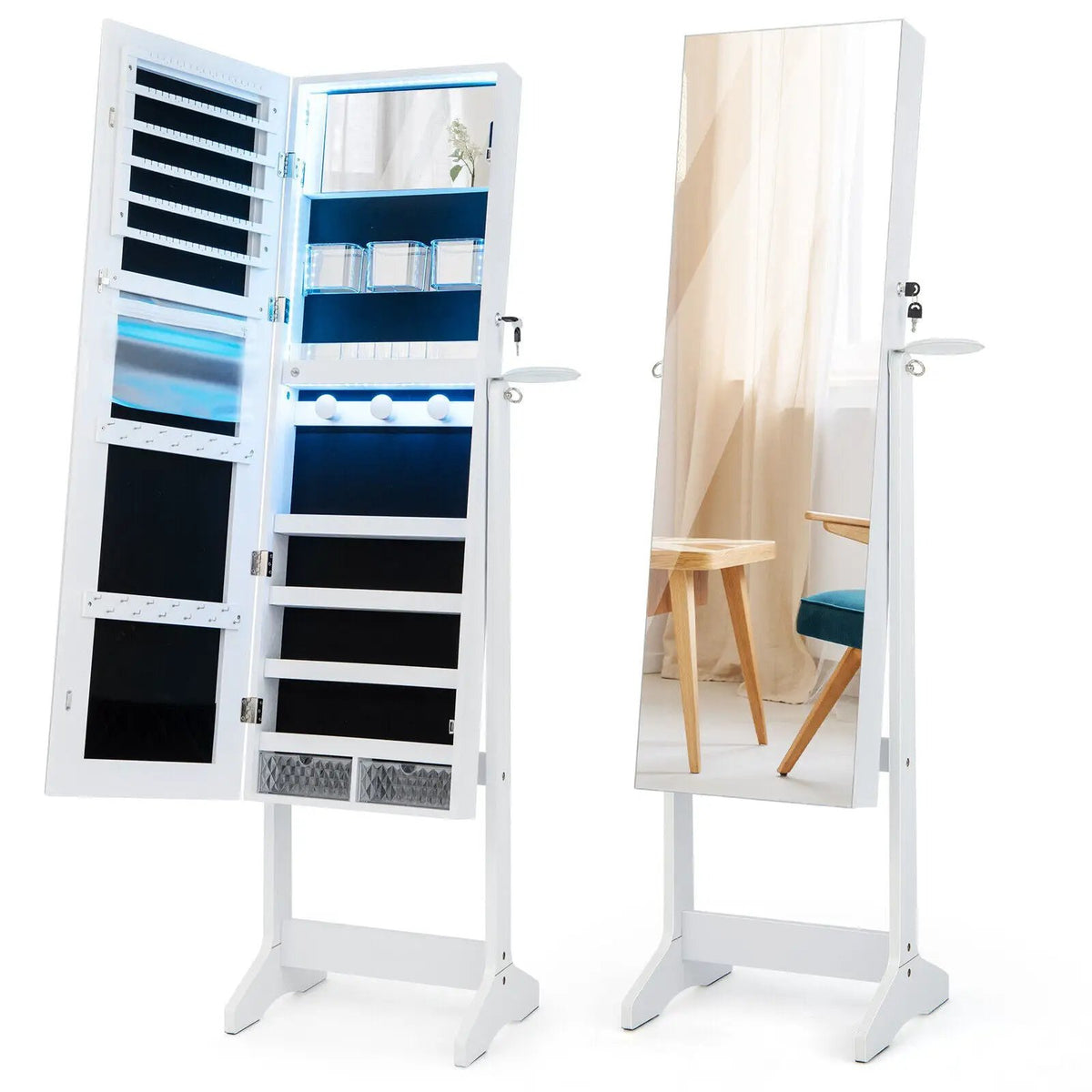 Freestanding Jewelry Cabinet with Full Length HD Mirror by DirectDeals
