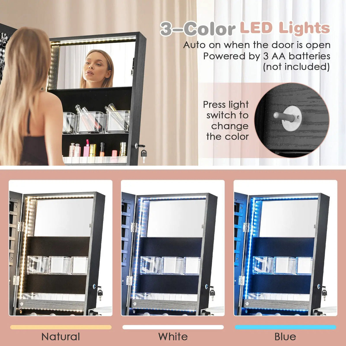 Freestanding Jewelry Cabinet with Full Length HD Mirror by DirectDeals