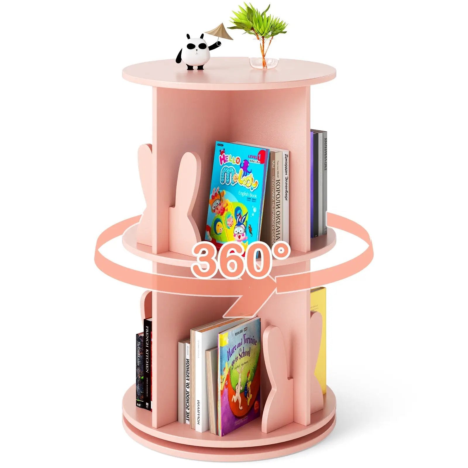 2 Tier Freestanding Kids Rotating Bookshelf Storage Rack with Bunny Baffles by DirectDeals