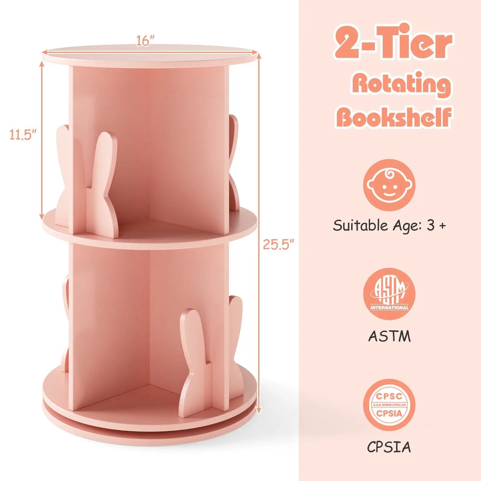 2 Tier Freestanding Kids Rotating Bookshelf Storage Rack with Bunny Baffles by DirectDeals