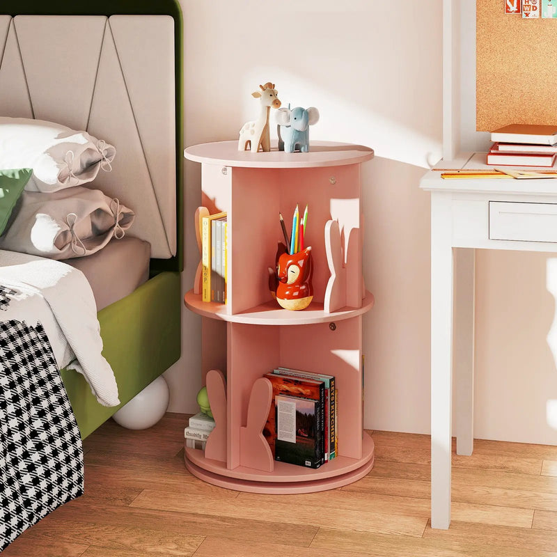 2 Tier Freestanding Kids Rotating Bookshelf Storage Rack with Bunny Baffles by DirectDeals